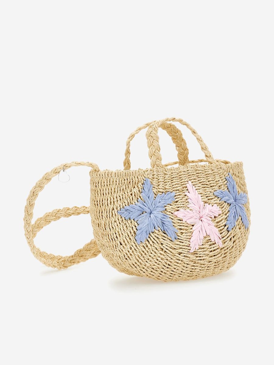 Girls Monnalisa Bags & Backpacks | Girls Straw Star Beach Bag In Beige (32Cm)