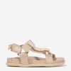 Teen Fendi Kids Footwear | Girls Leather Jacquard Logo Sandals In Beige