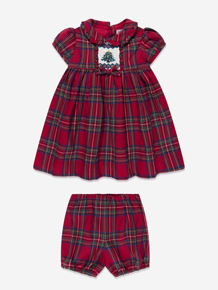 Baby Rachel Riley Dresses | Baby Girls Christmas Tree Dress And Bloomers In Red