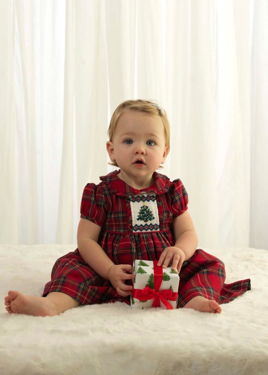 Baby Rachel Riley Dresses | Baby Girls Christmas Tree Dress And Bloomers In Red