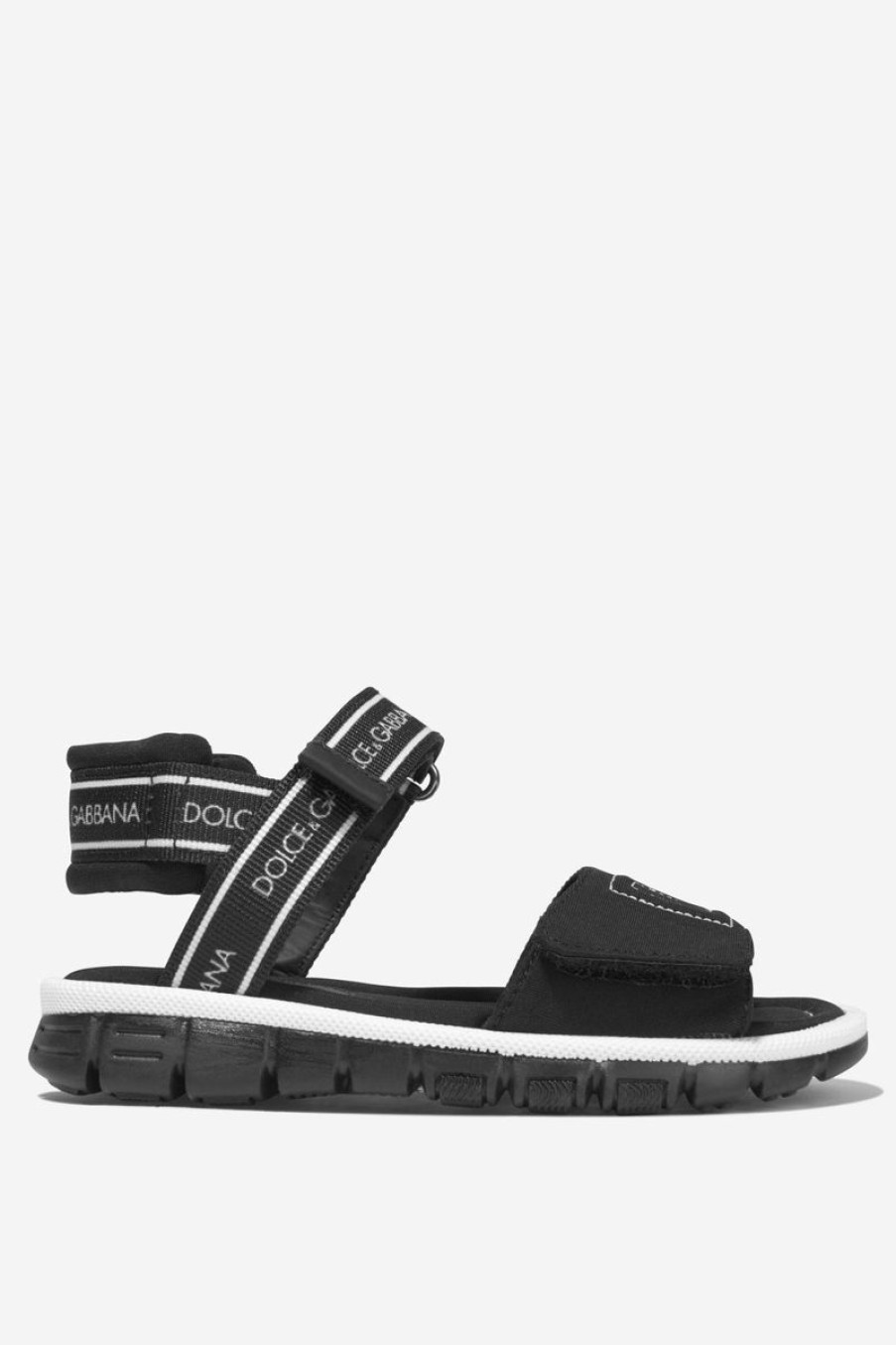 Teen Dolce & Gabbana Kids Footwear | Boys Logo Strap Sandals In Black