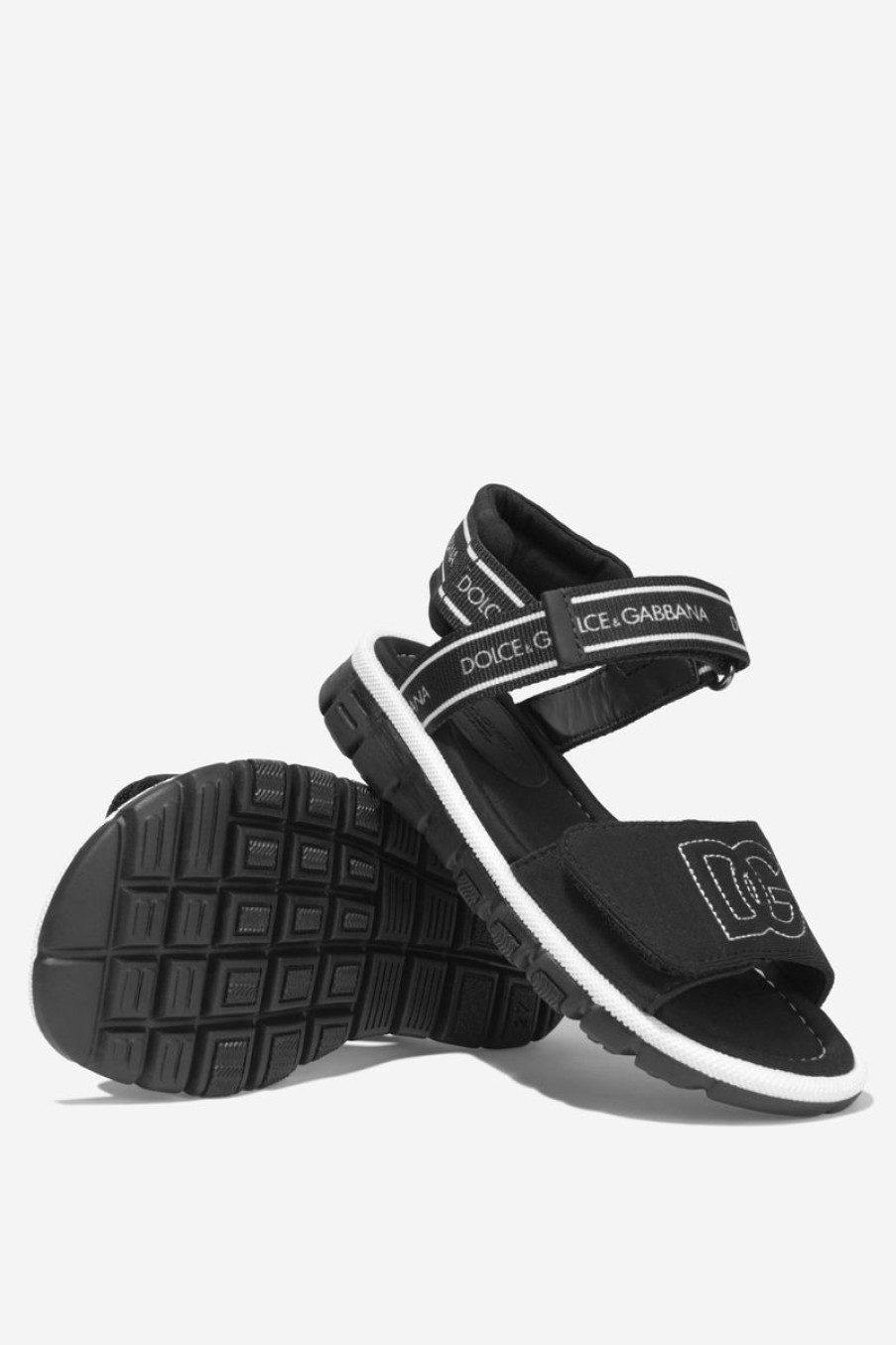 Teen Dolce & Gabbana Kids Footwear | Boys Logo Strap Sandals In Black