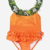 Baby Molo Swimwear | Girls Ruffle Nalani Swimsuit In Orange