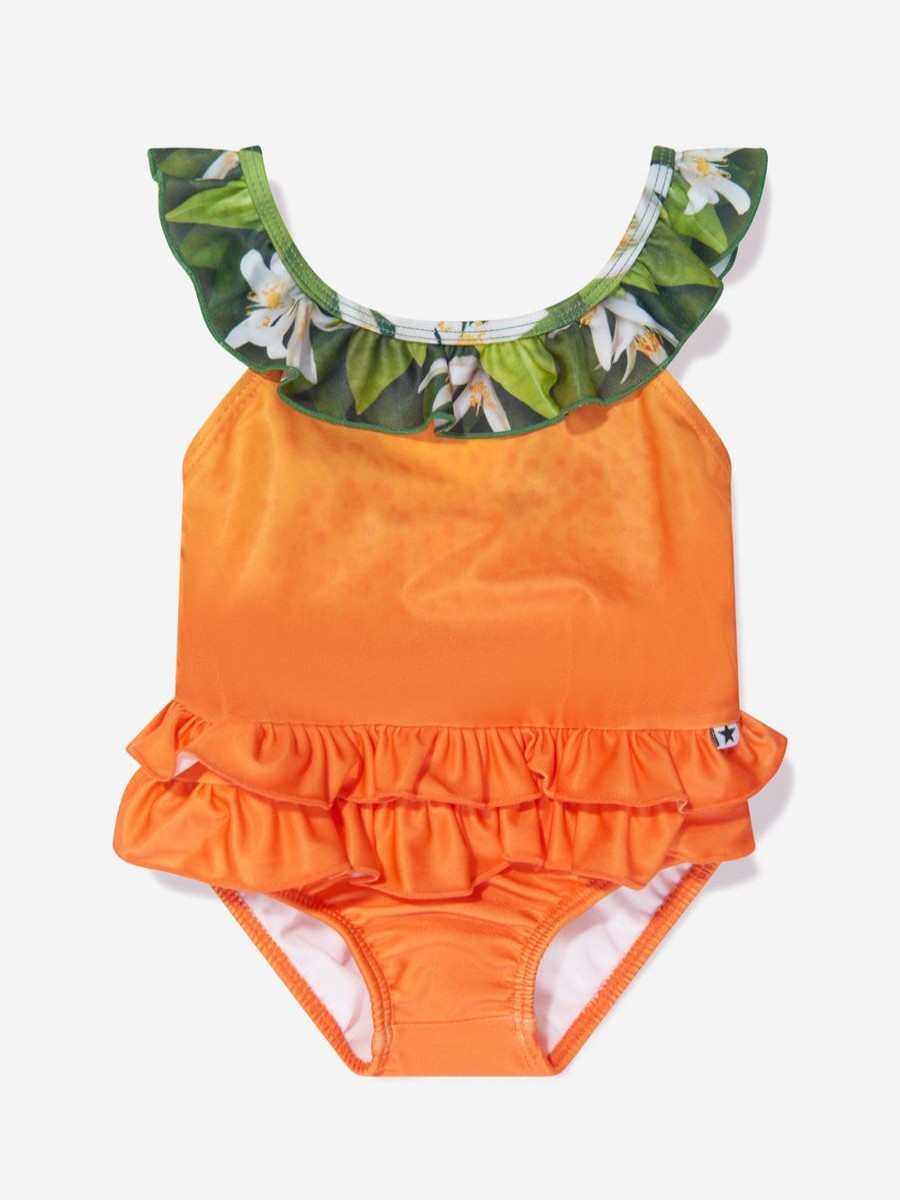 Baby Molo Swimwear | Girls Ruffle Nalani Swimsuit In Orange