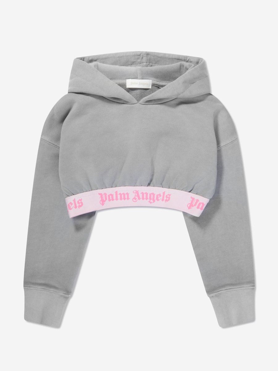 Girls Palm Angels Sweatshirts & Hoodies | Girls Logo Band Cropped Hoodie In Grey