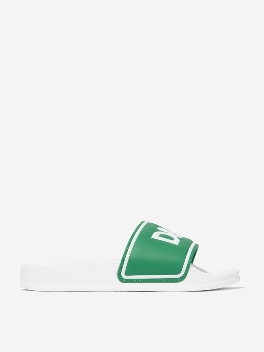 Teen Dolce & Gabbana Kids Footwear | Dolce & Gabbana Kids - Kids Contrast Logo Sliders | Childsplay Clothing