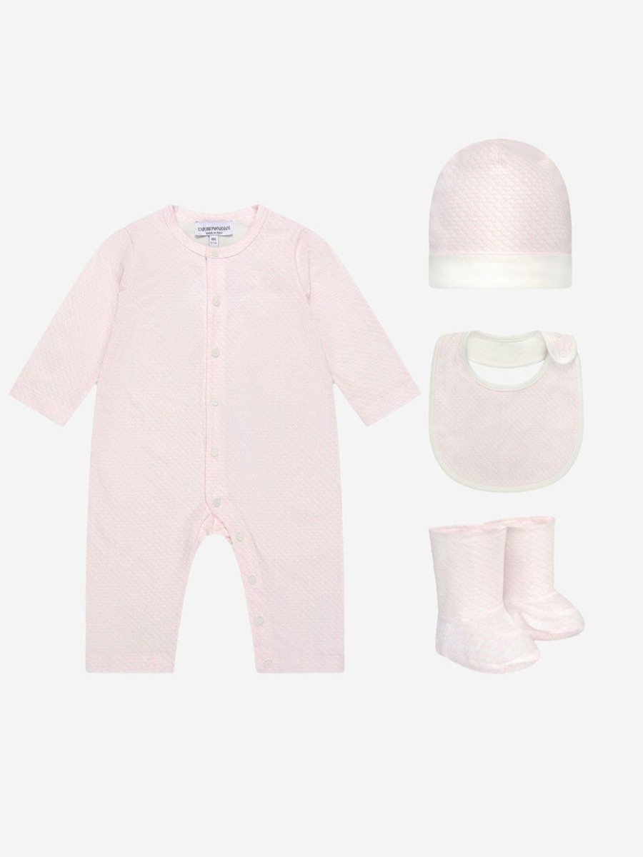 Baby Emporio Armani Babygrows & Rompers | Emporio Armani - Baby Girls Cotton Romper Gift Set (4 Piece) | Childsplay Clothing