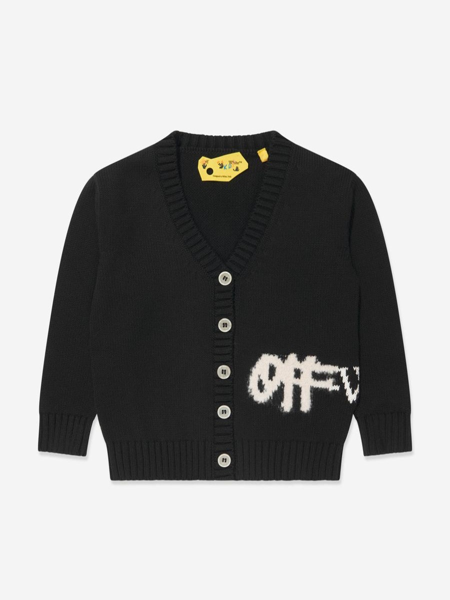 Teen Off-White Shorts | Girls Off Logo Knit Cardigan In Black