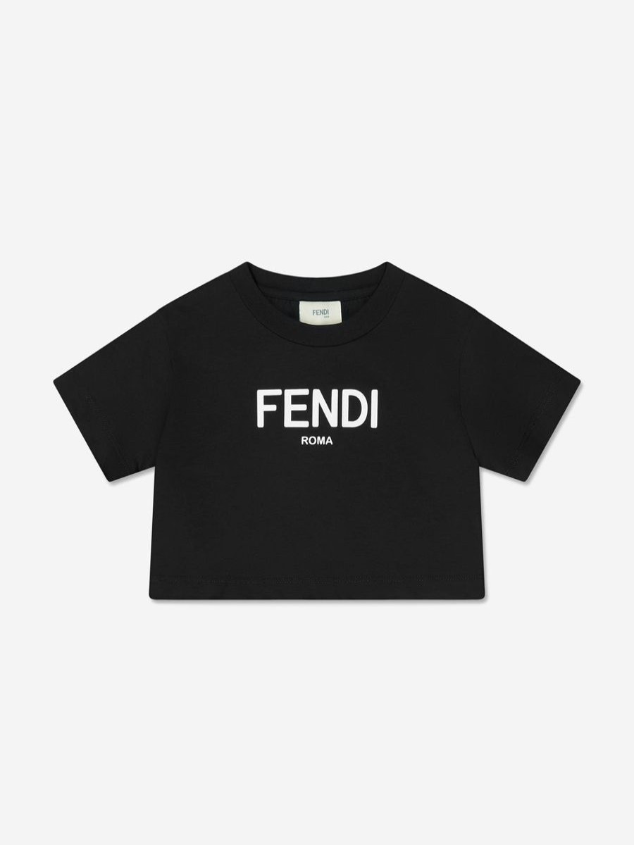 Teen Fendi Kids Shorts | Fendi Kids - Girls Cropped Logo T-Shirt In Black | Childsplay Clothing