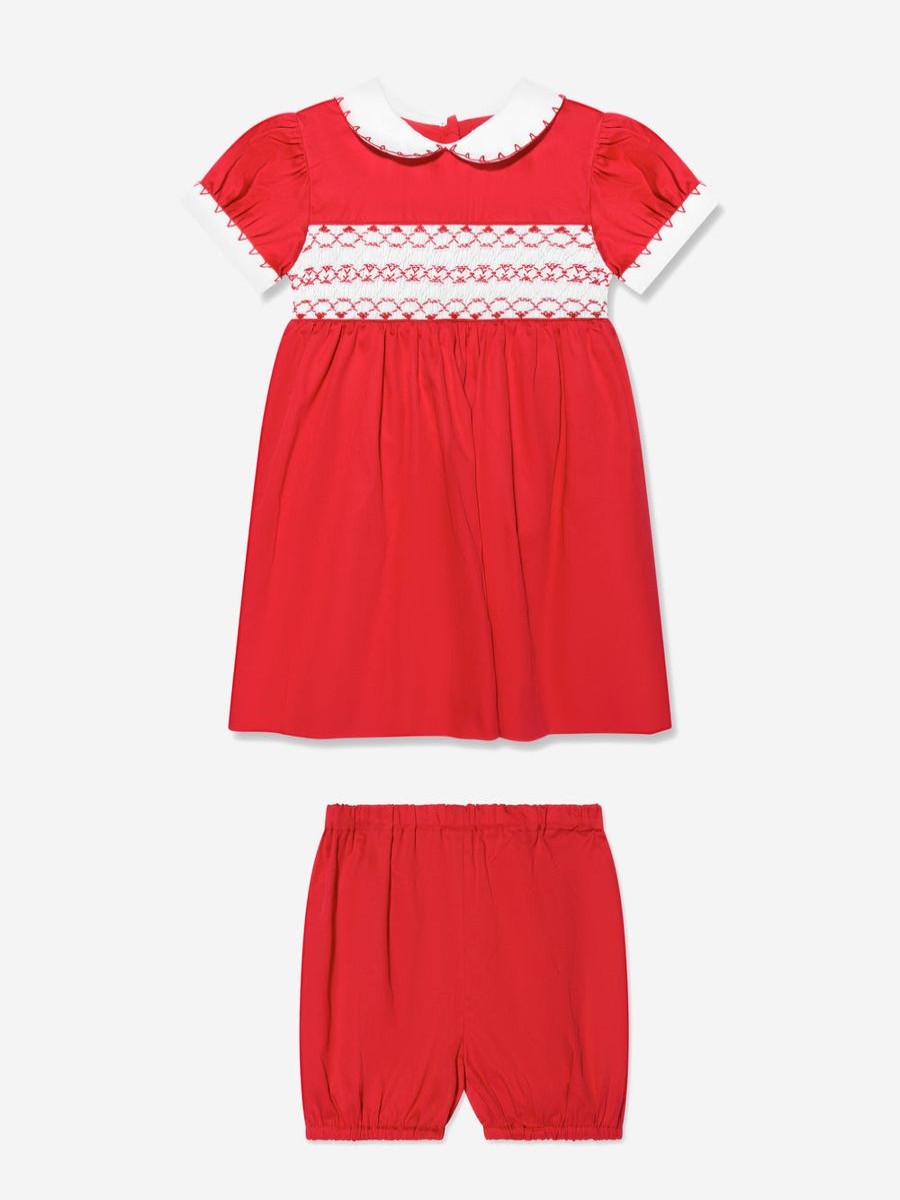 Baby Rachel Riley Dresses | Baby Girls Classic Smocked Dress And Bloomers In Red