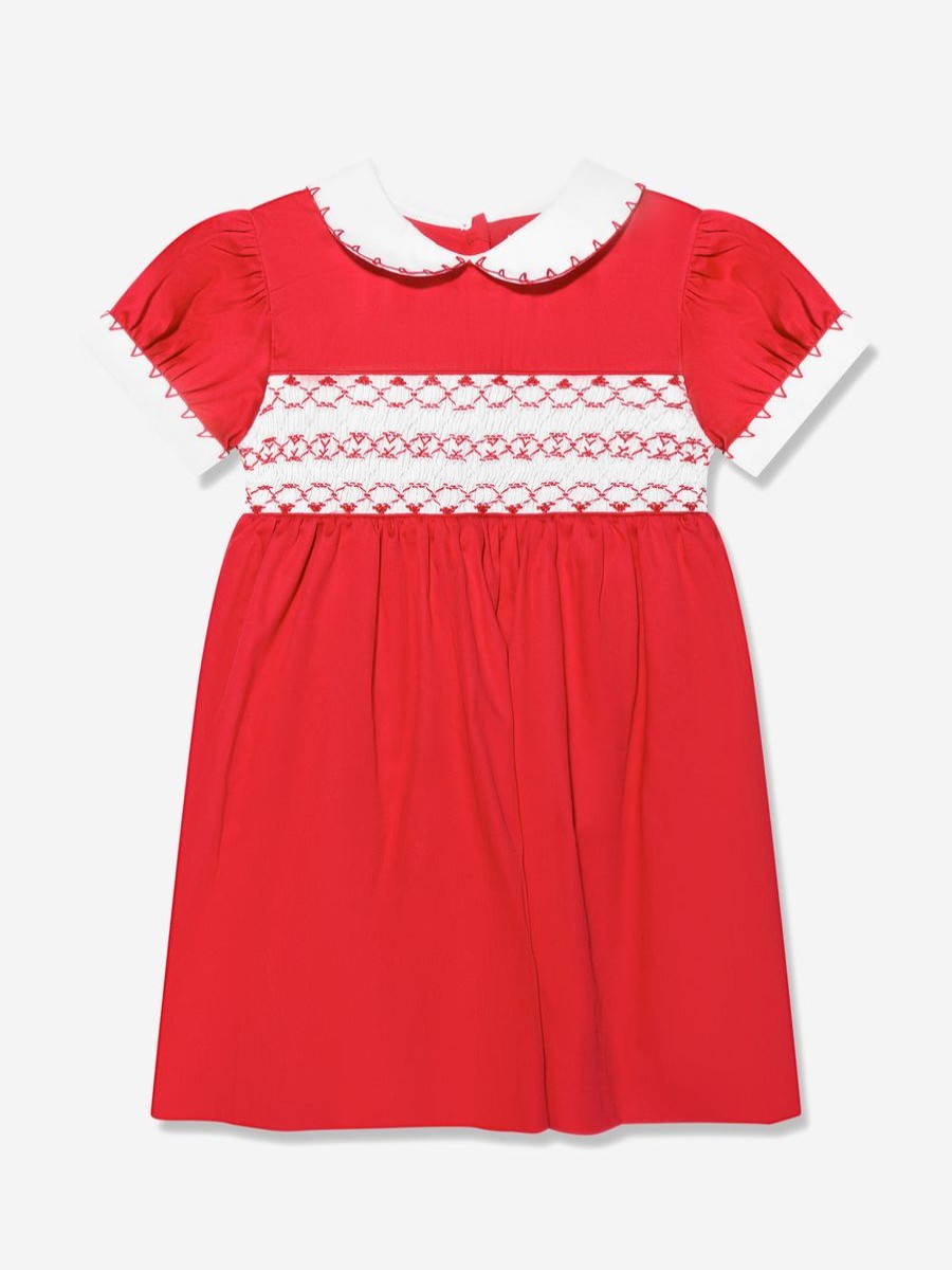 Baby Rachel Riley Dresses | Baby Girls Classic Smocked Dress And Bloomers In Red