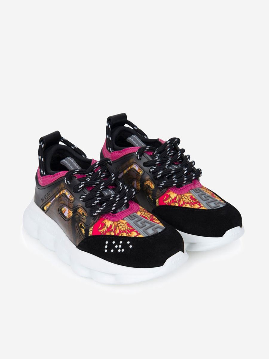 Teen Versace Footwear | Versace Girls Black & Fuchsia Chain Reaction Trainers