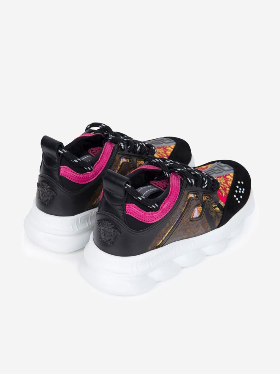 Teen Versace Footwear | Versace Girls Black & Fuchsia Chain Reaction Trainers