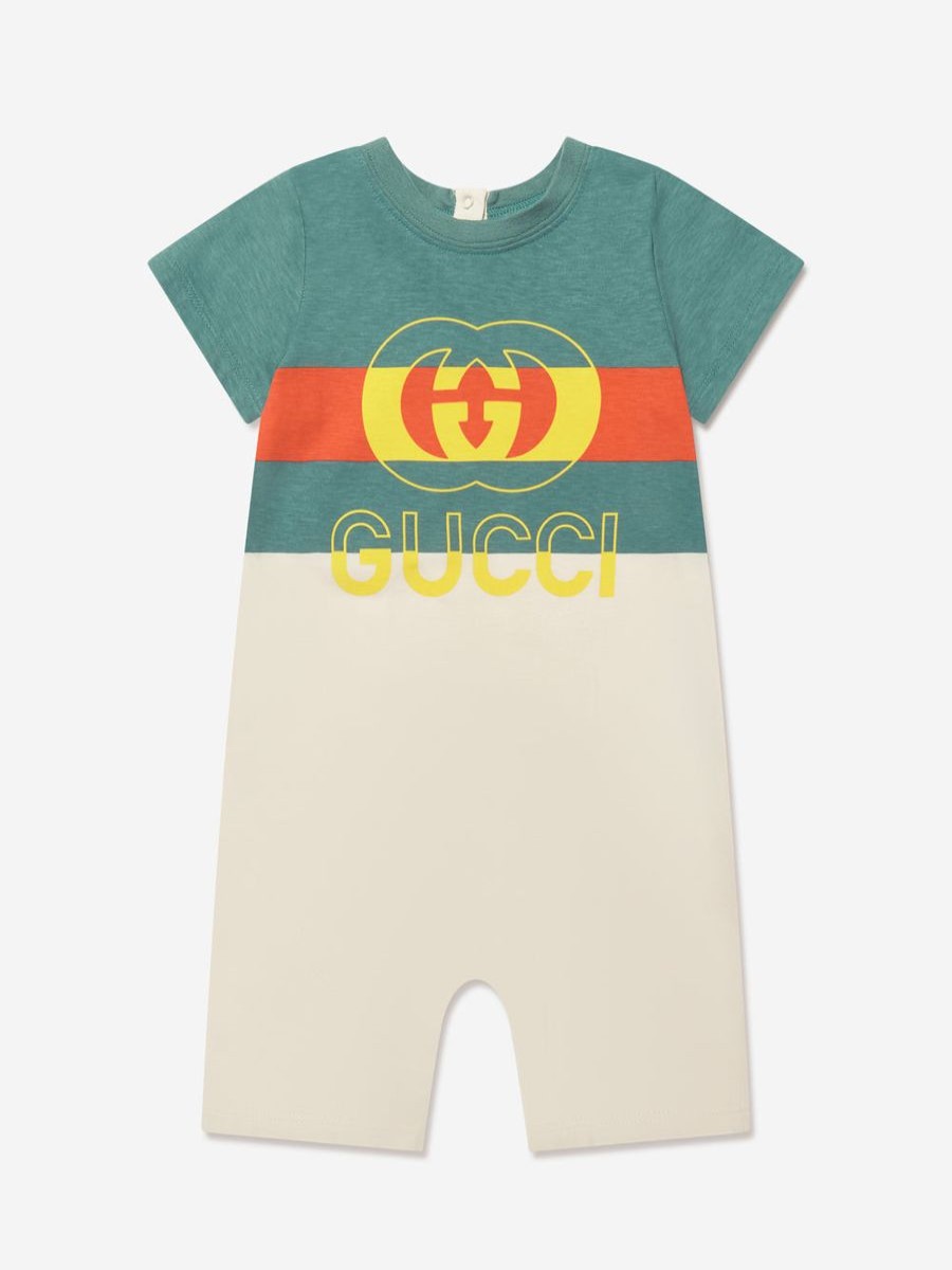 Baby Gucci Kids Babygrows & Rompers | Baby Boys Logo Romper In Green