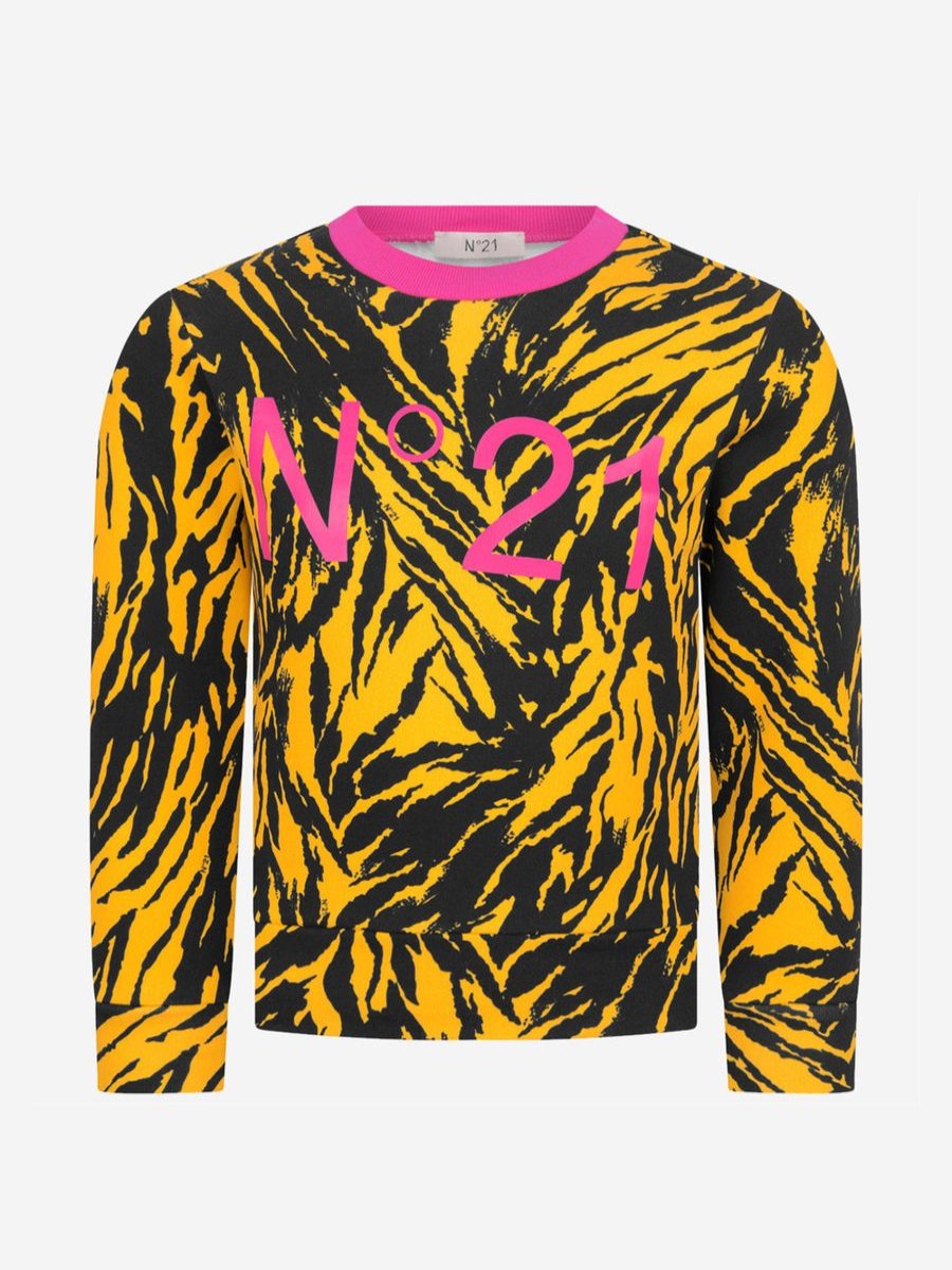 Girls N°21 Sweatshirts & Hoodies | N°21 Girls Yellow Cotton Tiger Print Sweater