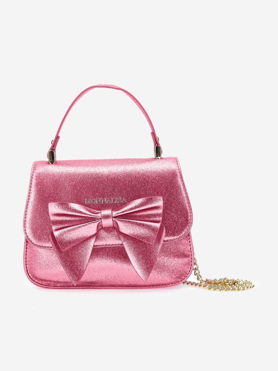 Girls Monnalisa Bags & Backpacks | Girls Glitter Bow Handbag In Pink (21Cm)