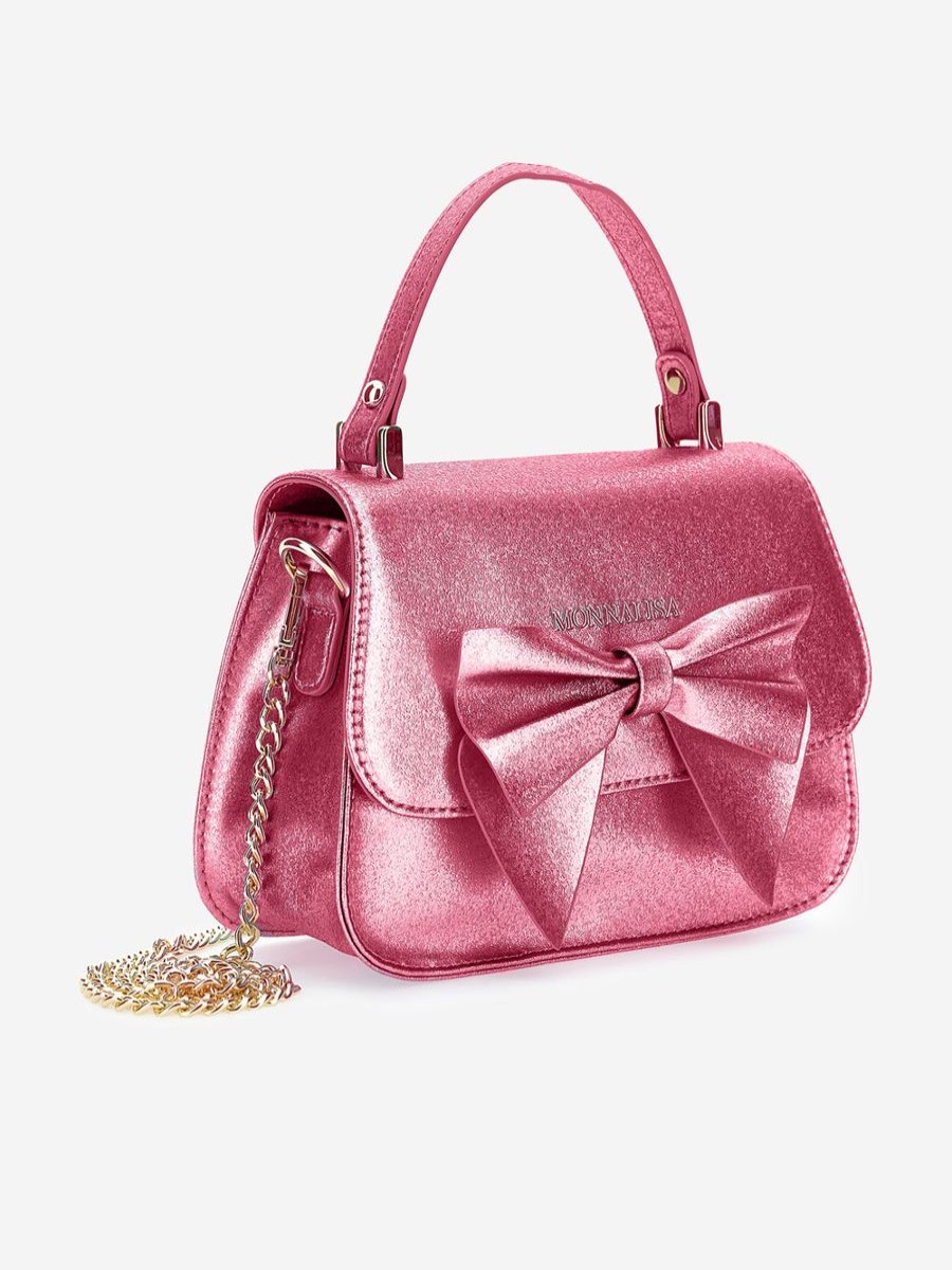 Girls Monnalisa Bags & Backpacks | Girls Glitter Bow Handbag In Pink (21Cm)