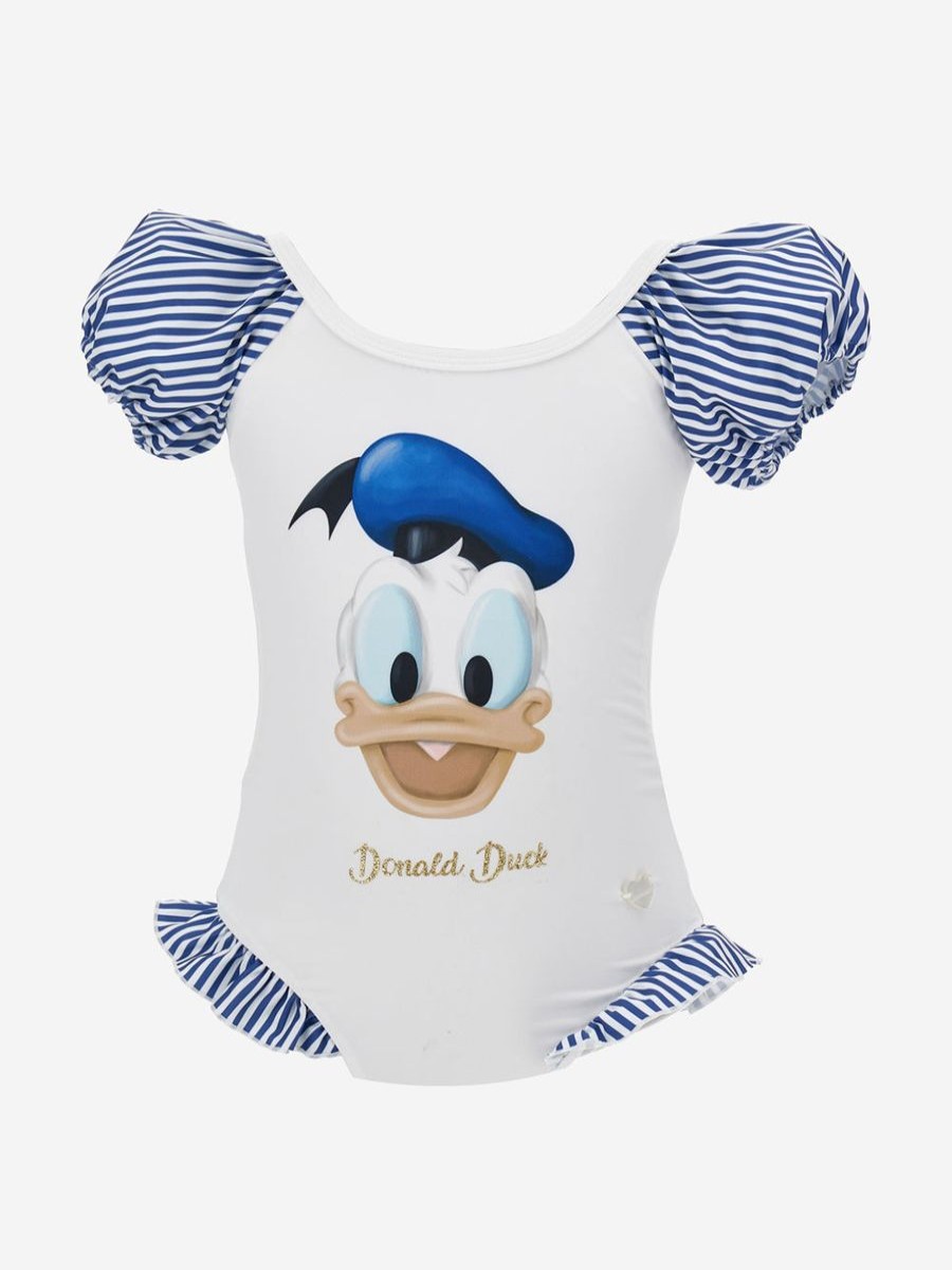 Girls Monnalisa Swimwear | Girls Donald Duck Swimsuit In White