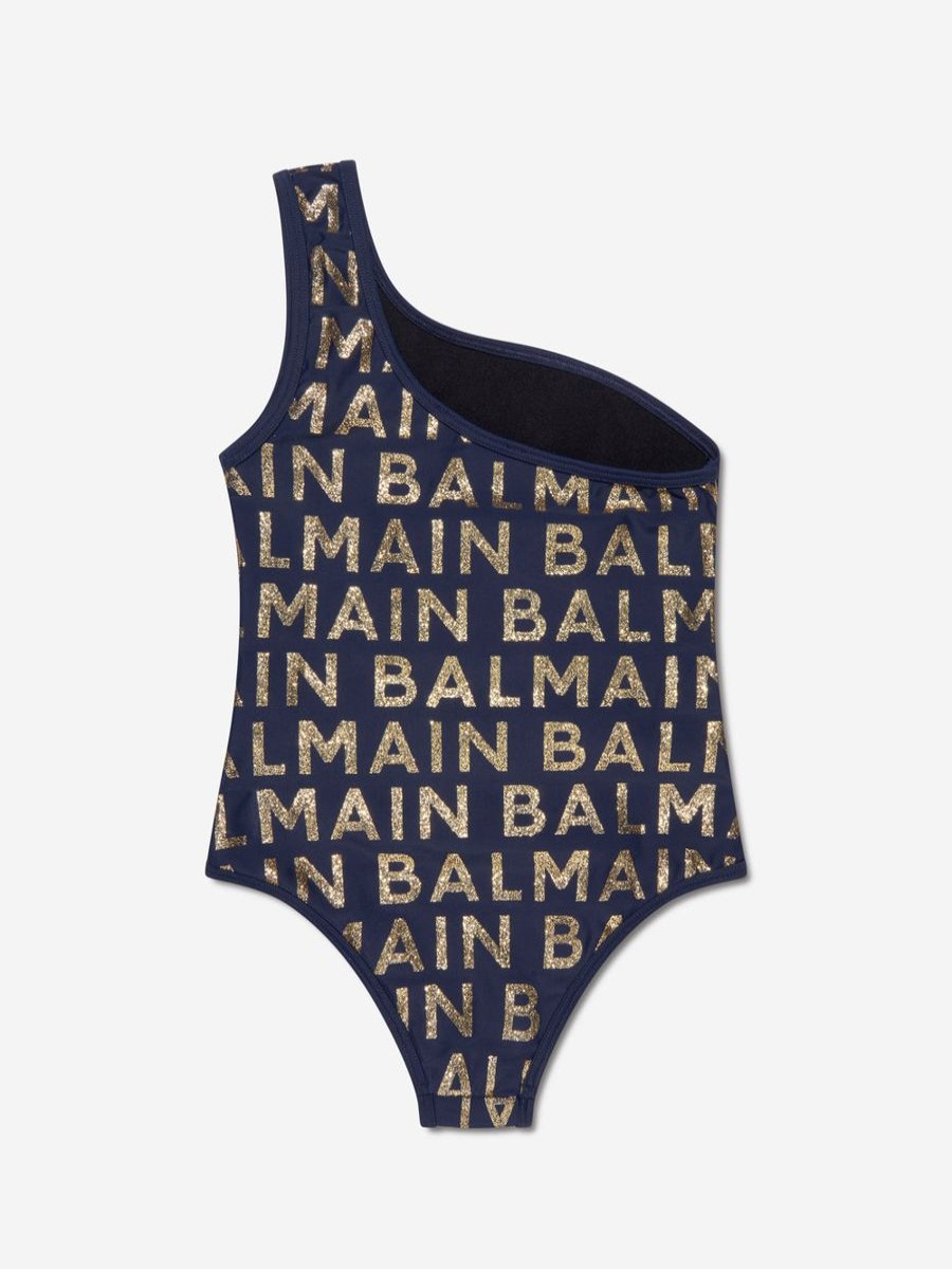 Teen Balmain Swimwear | Girls One Shoulder Logo Swimsuit In Navy