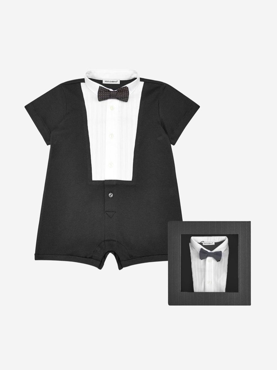 Baby Dolce & Gabbana Kids Babygrows & Rompers | Dolce & Gabbana Kids - Baby Boys Cotton Tuxedo Shortie | Childsplay Clothing