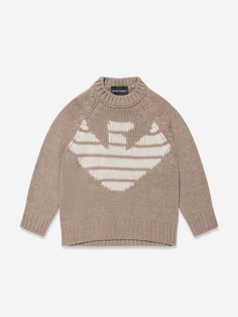 Teen Emporio Armani Shorts | Boys Wool Knitted Jumper In Brown