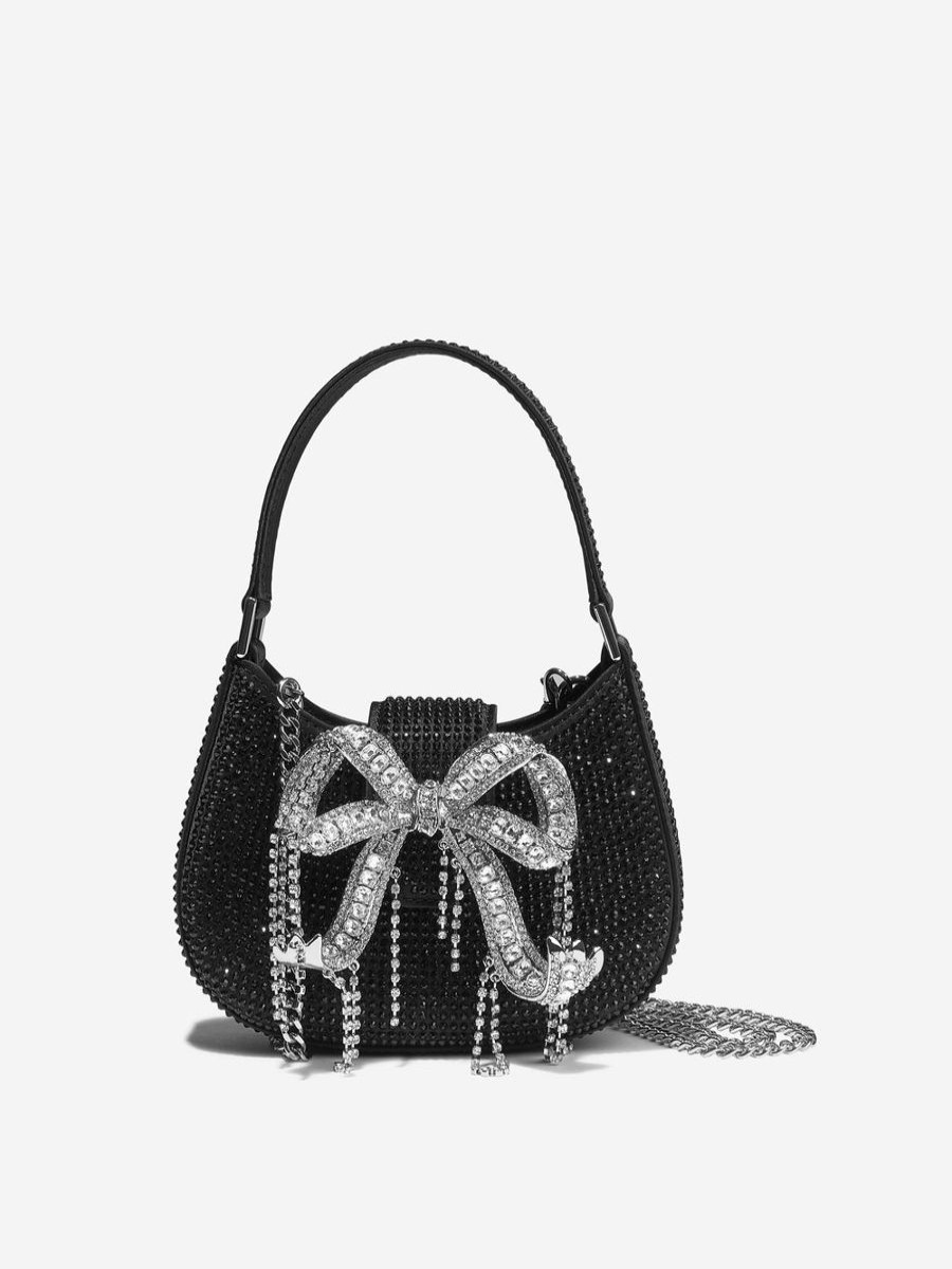 Girls Self Portrait Bags & Backpacks | Girls Rhinestone Micro Crescent Bag In Black