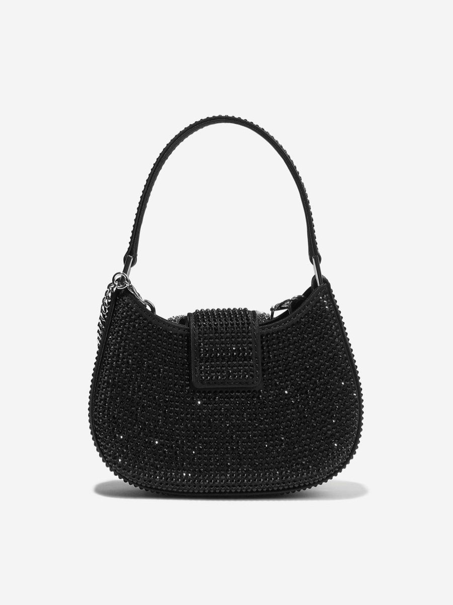 Girls Self Portrait Bags & Backpacks | Girls Rhinestone Micro Crescent Bag In Black