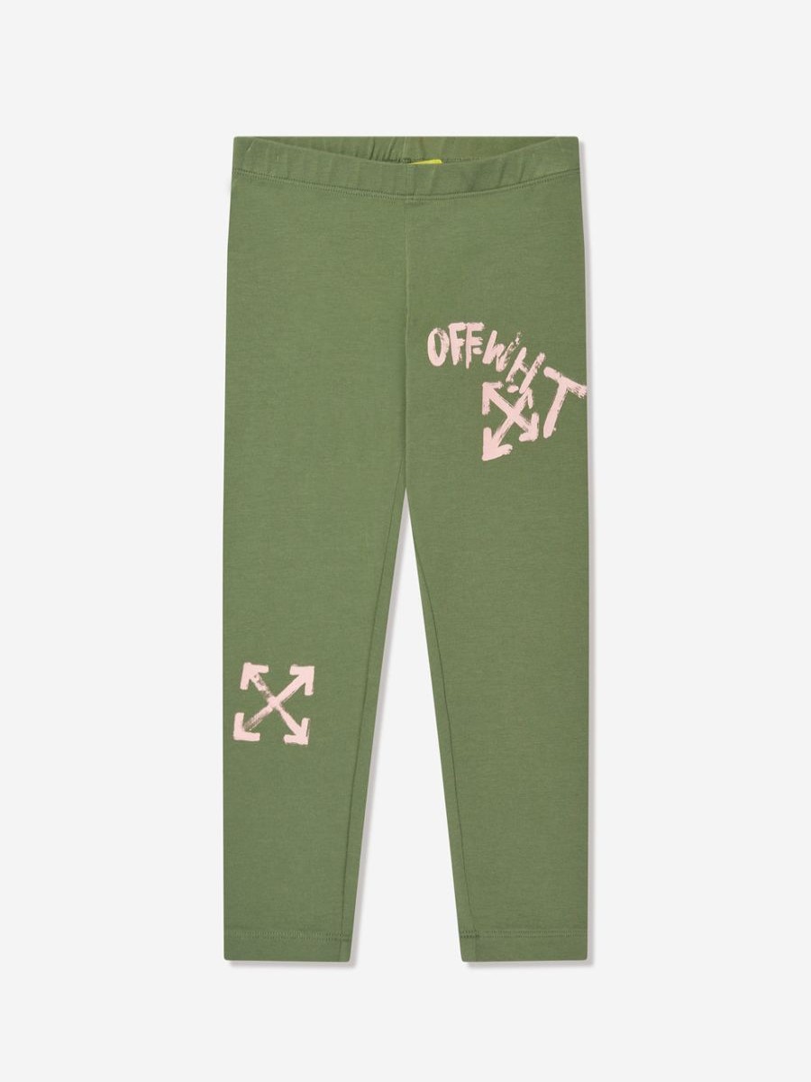 Teen Off-White Shorts | Girls Paint Script Leggings In Green