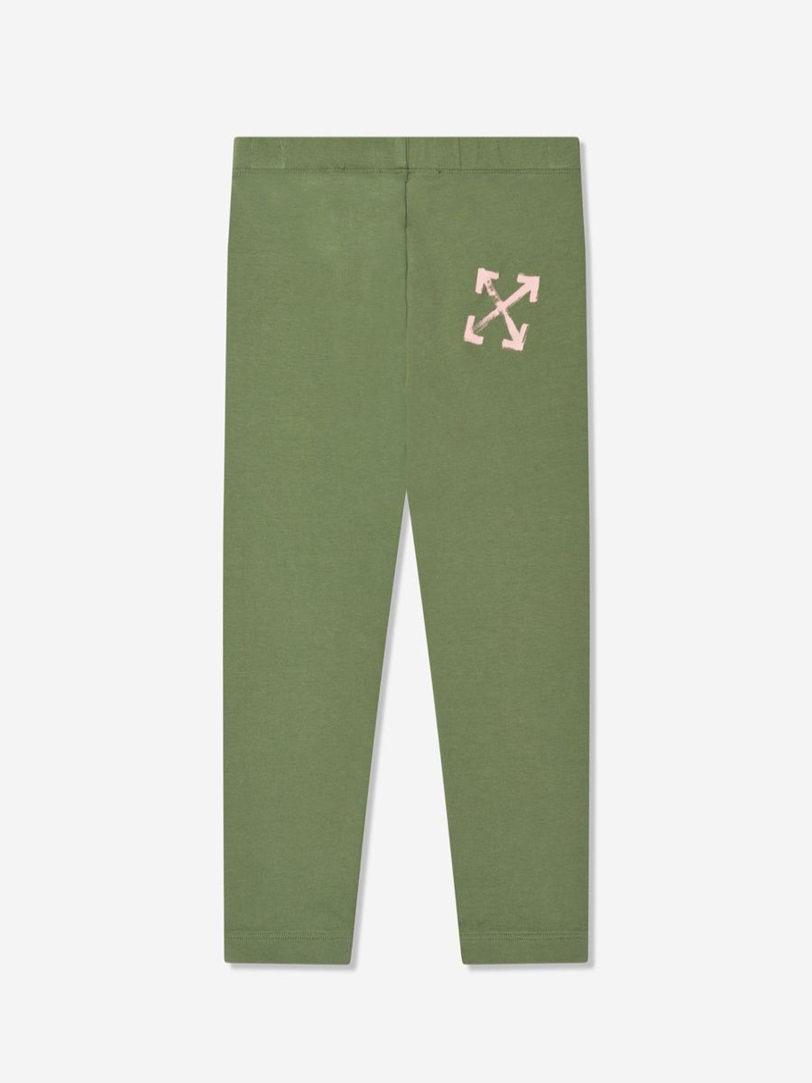 Teen Off-White Shorts | Girls Paint Script Leggings In Green