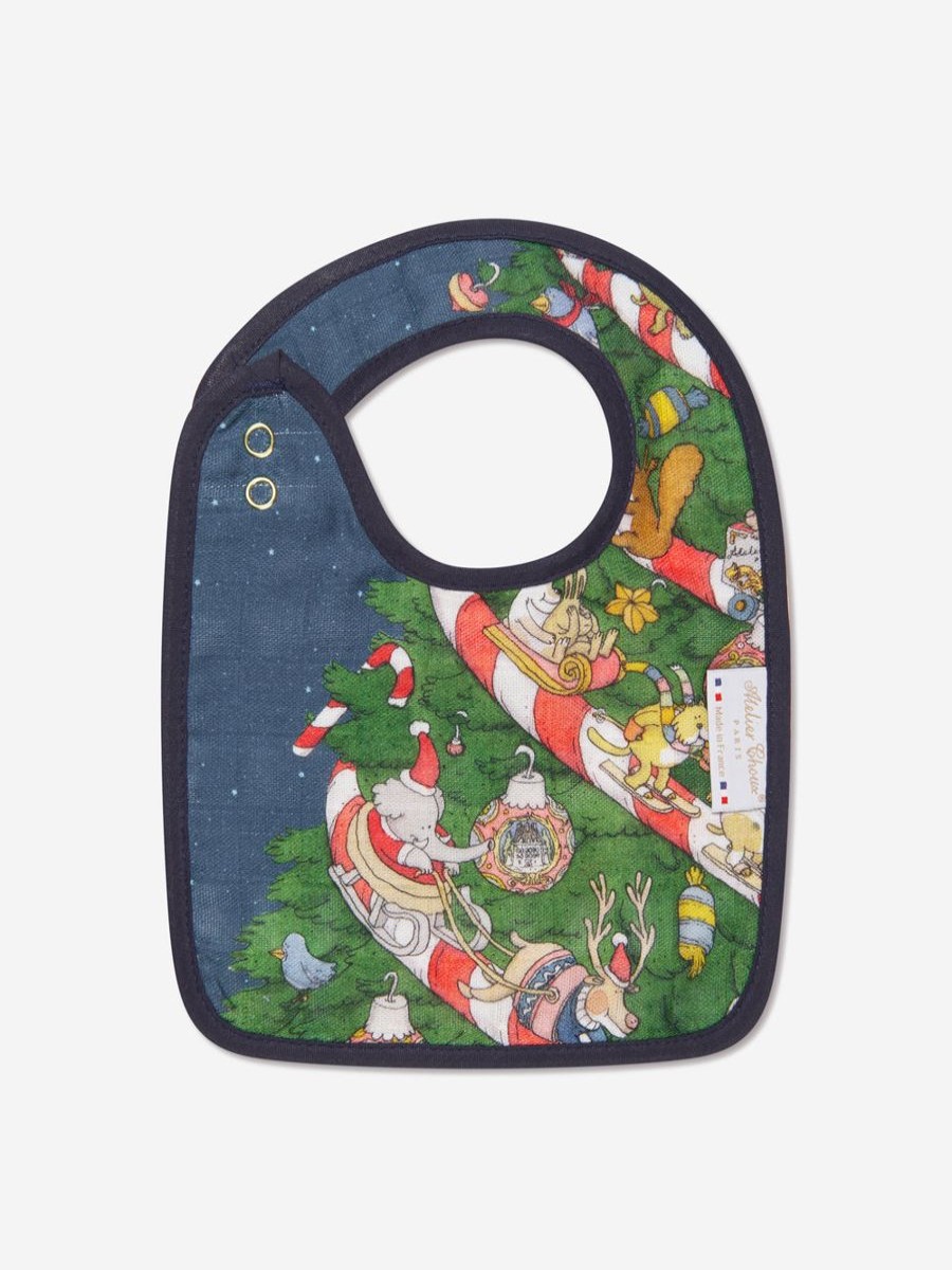 Baby Atelier Choux Bottles, Dummies & Bibs | Baby Reversible Christmas Eve Small Bib In Blue