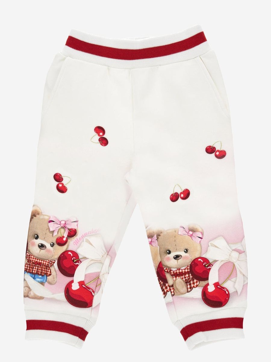 Baby Monnalisa Sweatpants | Baby Girls Teddy Bear Joggers In White