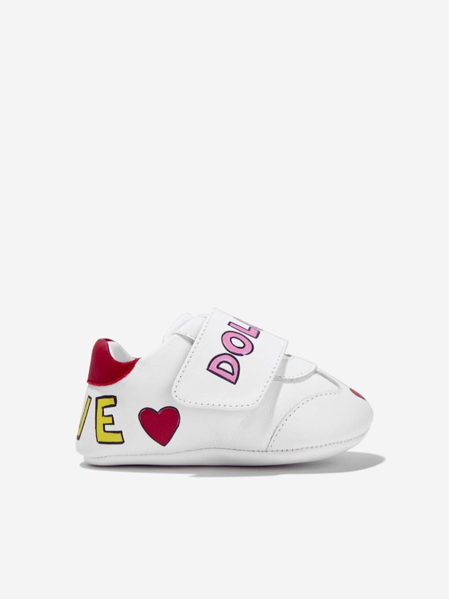 Girls Dolce & Gabbana Kids Sneakers | Baby Girls Leather Pre-Walker Trainers In White