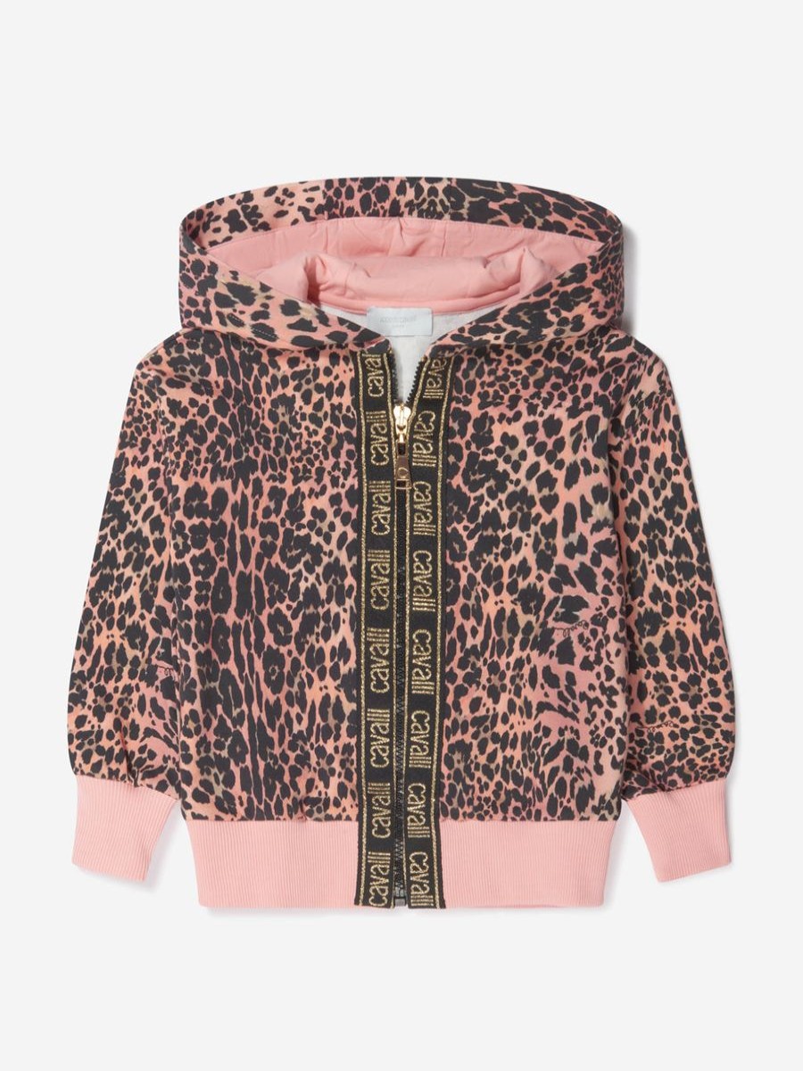 Girls Roberto Cavalli Sweatshirts & Hoodies | Girls Cotton Leopard Print Zip Up Top