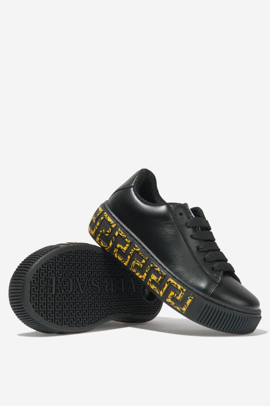 Teen Versace Footwear | Versace - Girls Leather Greca Logo Trainers | Childsplay Clothing