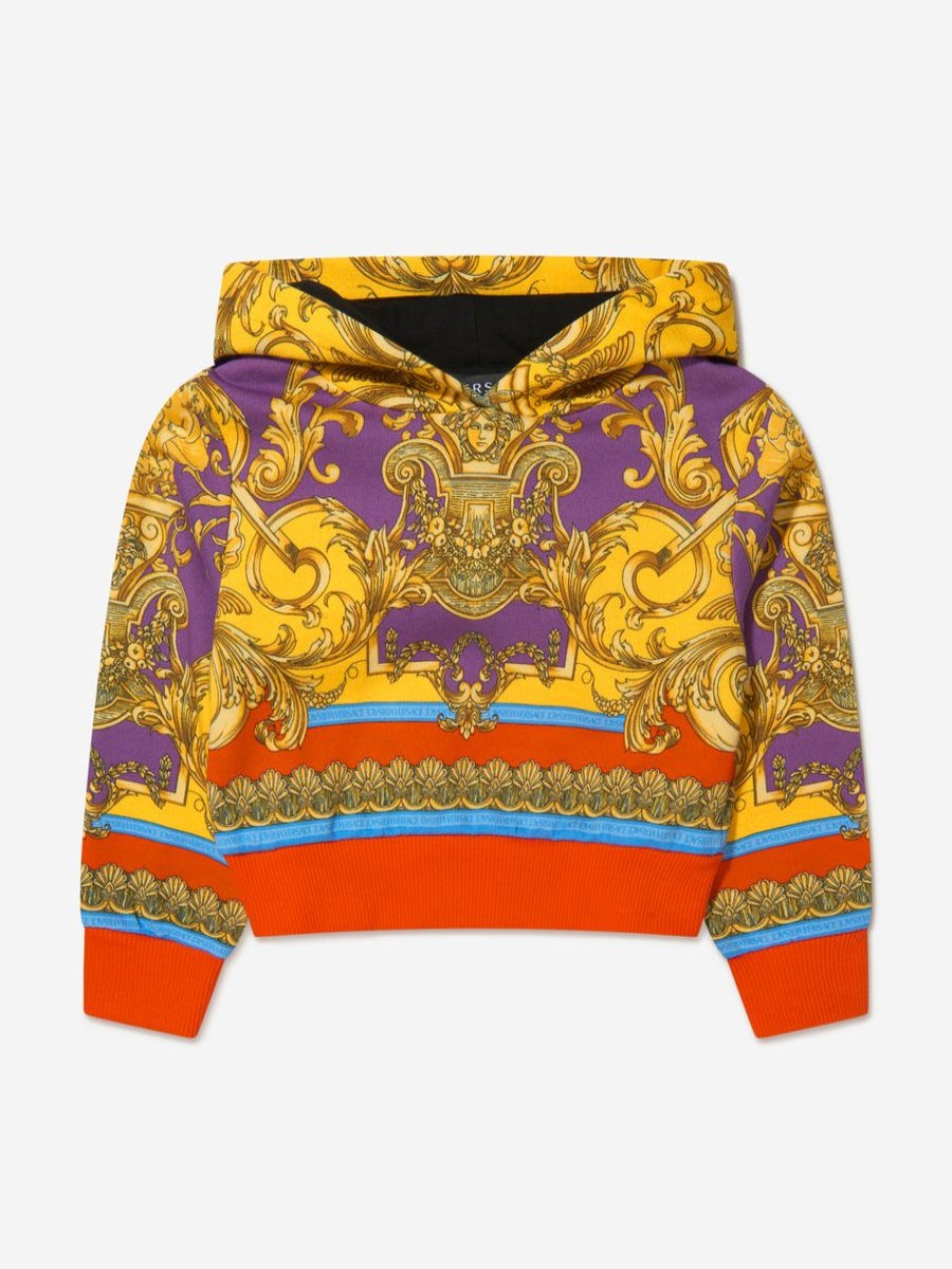 Girls Versace Sweatshirts & Hoodies | Girls Cotton Barocco Goddess Hoodie