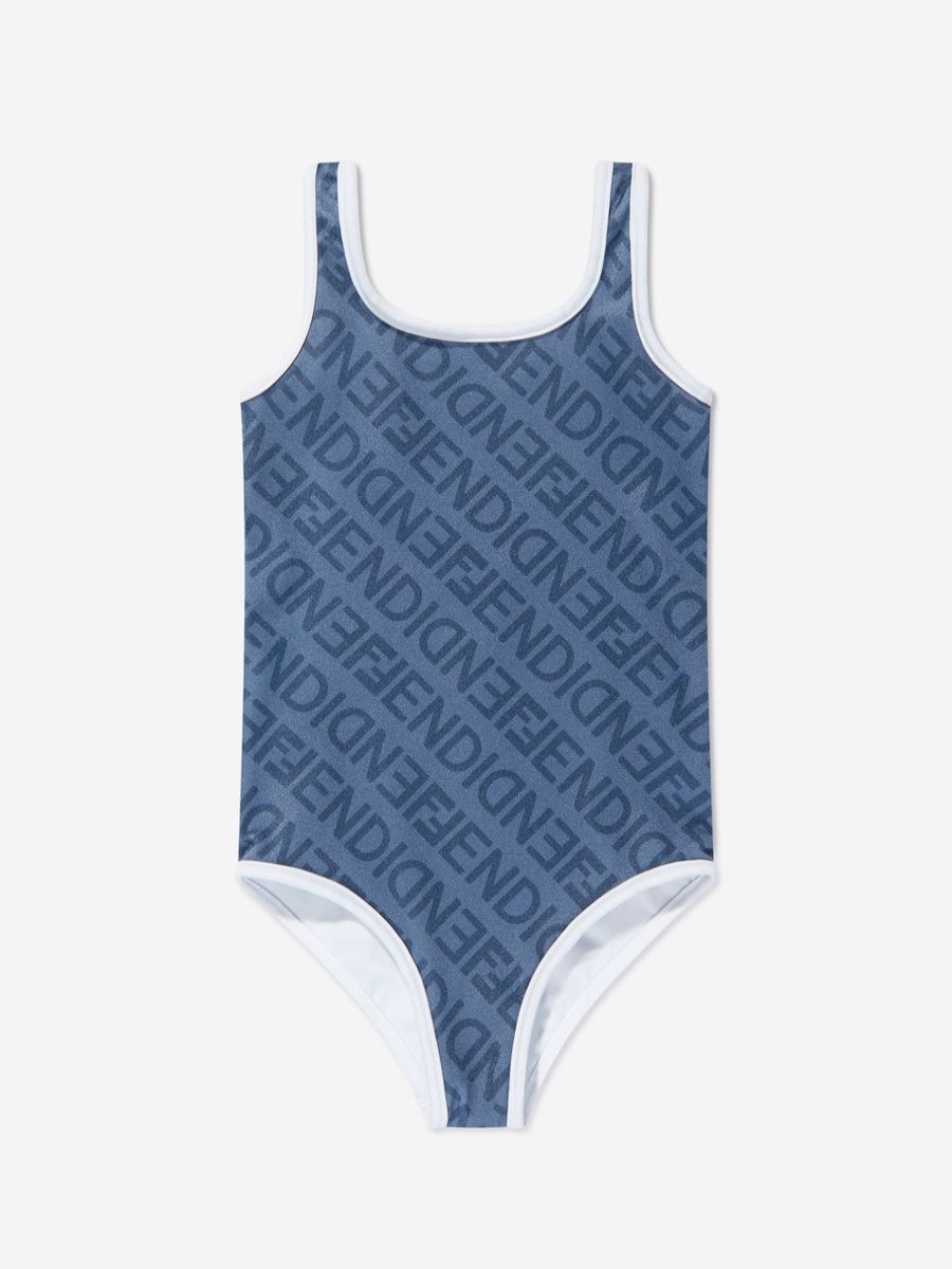 Girls Fendi Kids Swimwear | Girls Logo Swimmimg Costume In Blue