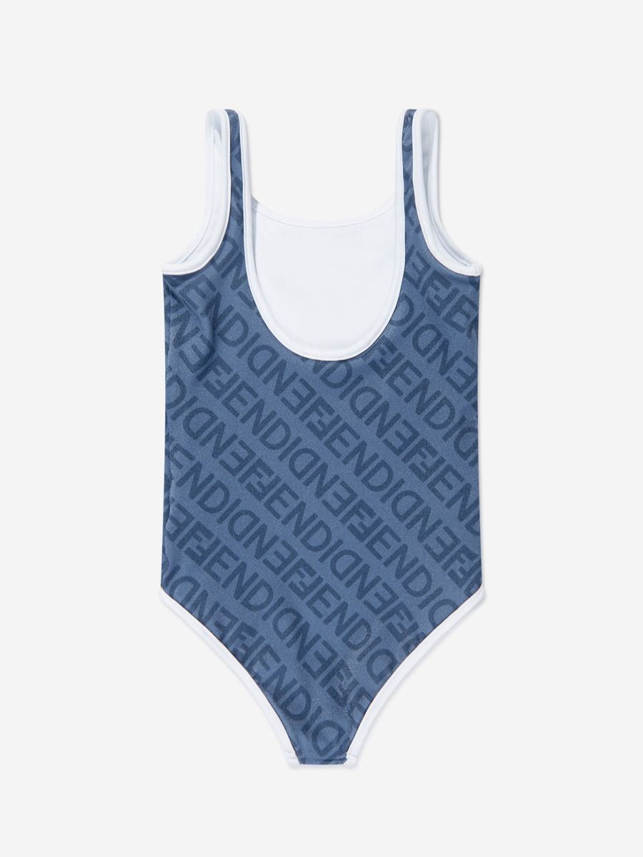 Girls Fendi Kids Swimwear | Girls Logo Swimmimg Costume In Blue