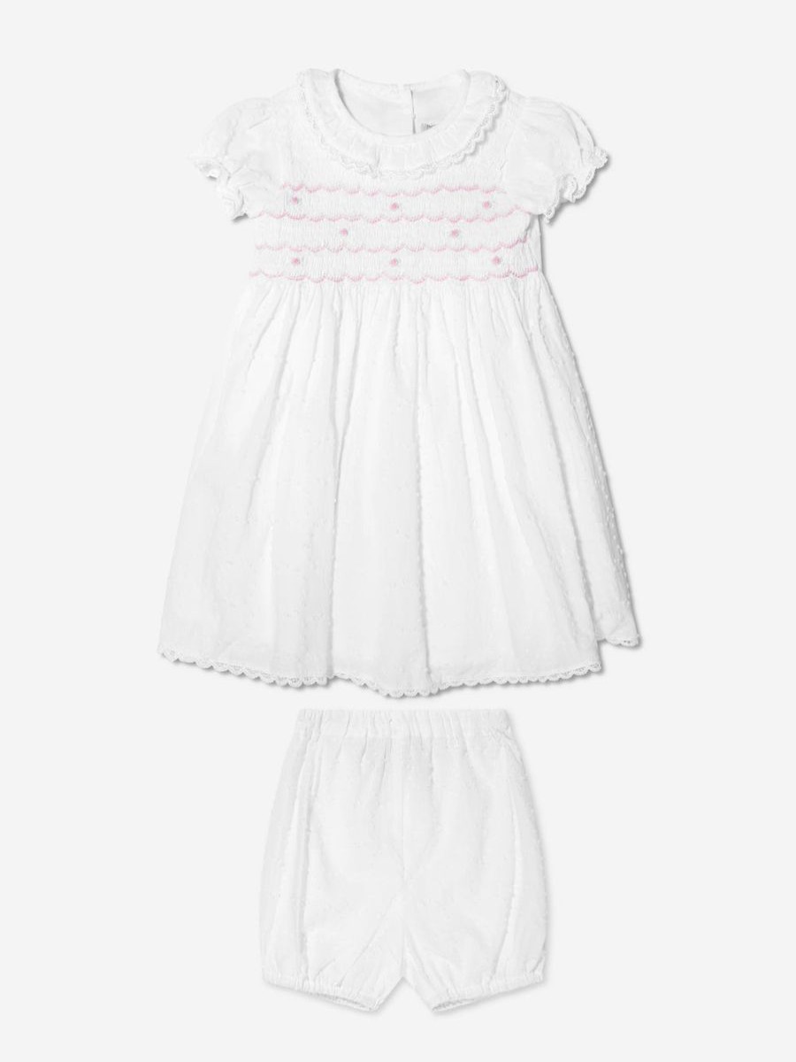 Baby Rachel Riley Dresses | Baby Girls Swiss Dot Smocked Dress And Bloomers In Ivory