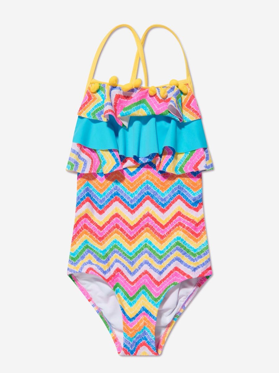 Girls Nessi Byrd Swimwear | Girls Ruffled Open Back Julie Swimsuit In Multicolour