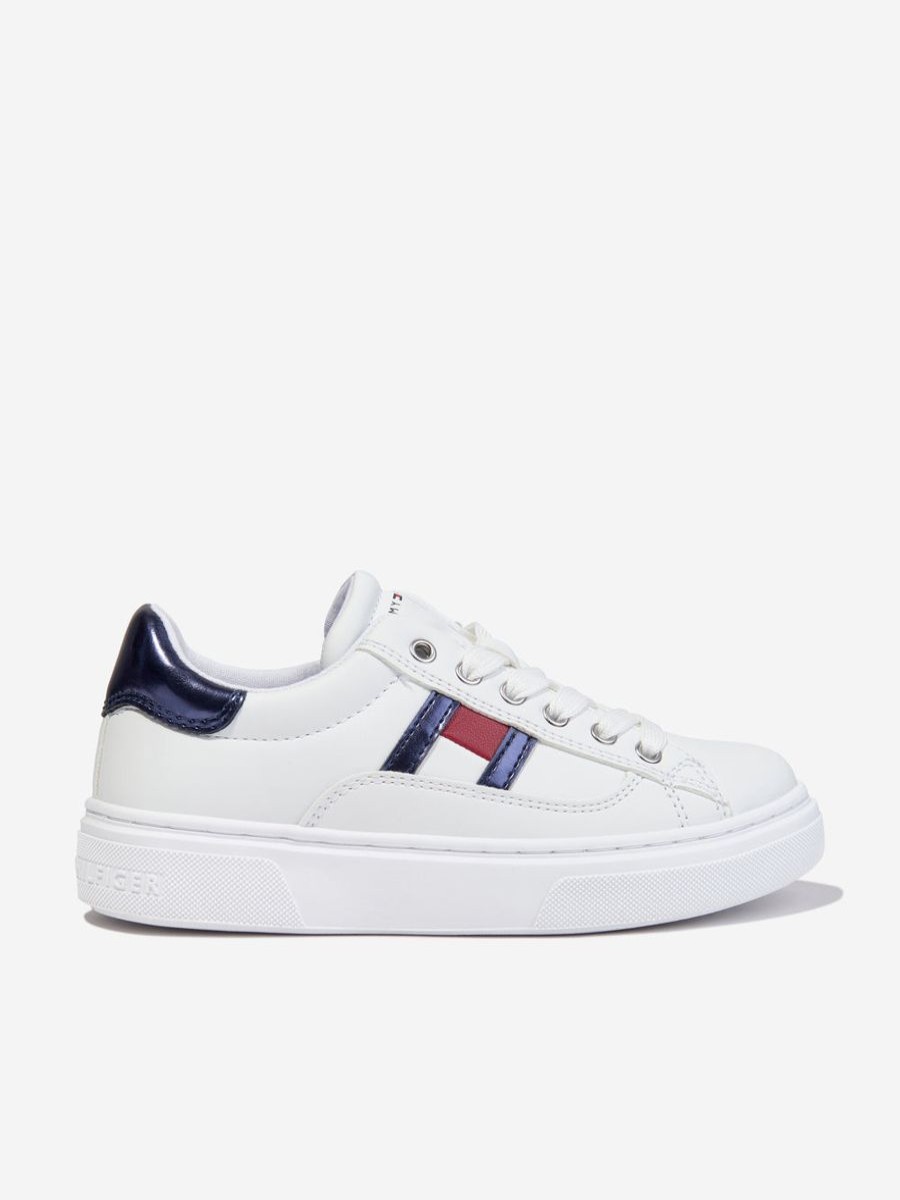 Girls Tommy Hilfiger Sneakers | Girls Flag Low Cut Lace-Up Trainers In White