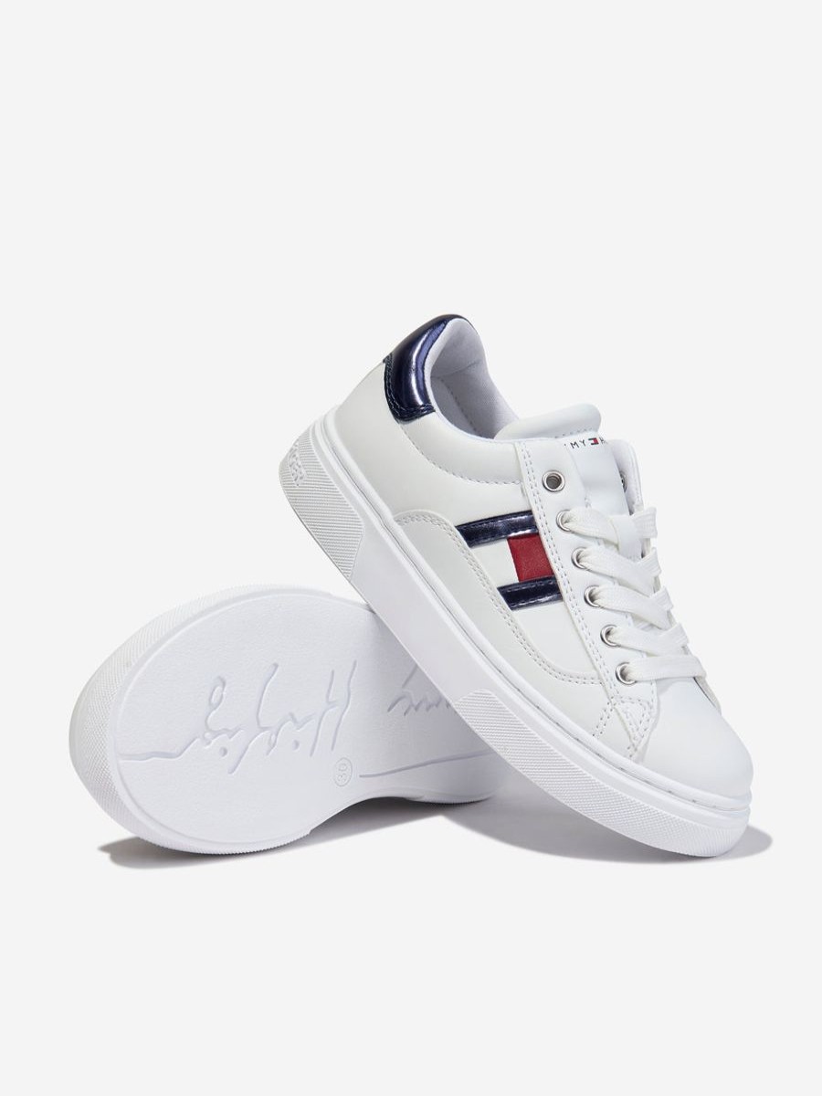 Girls Tommy Hilfiger Sneakers | Girls Flag Low Cut Lace-Up Trainers In White