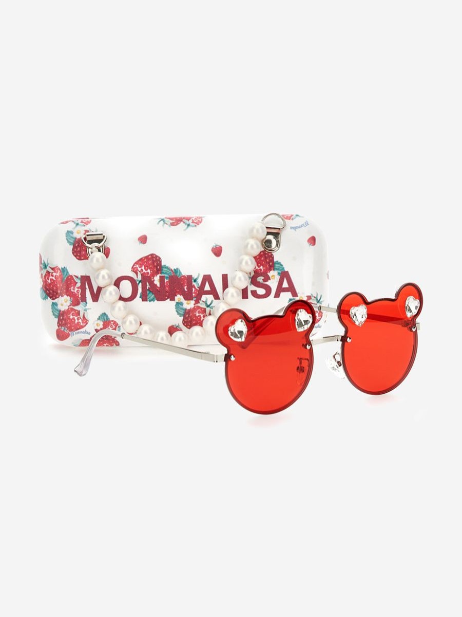 Girls Monnalisa Sunglasses | Girls Teddy Bear Sunglasses With Case In Red