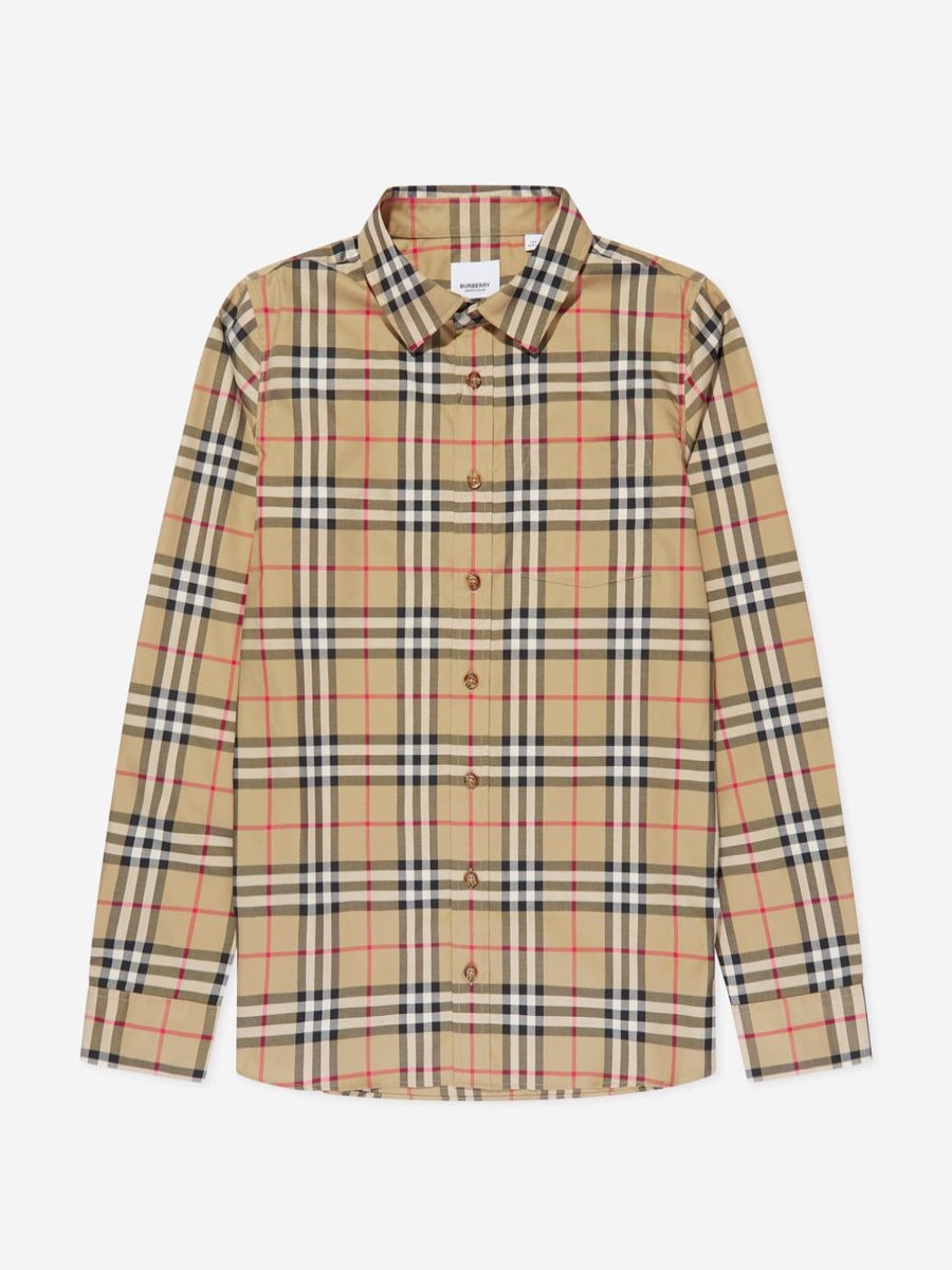 Teen Burberry Kids Shirts | Boys Owen Long Sleeve Check Shirt In Beige