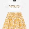 Baby Versace Dresses | Baby Girls Barocco Logo Jersey Dress In Gold