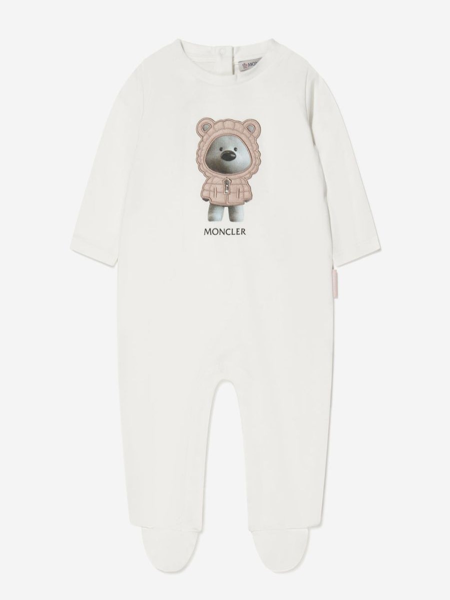 Baby Moncler Enfant Babygrows & Rompers | Moncler Enfant - Baby Girls Bear Print Babygrow | Childsplay Clothing