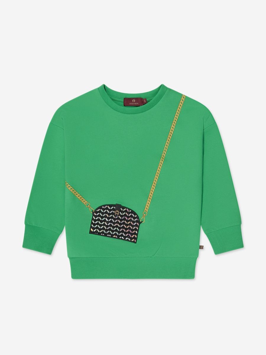 Girls Aigner Sweatshirts & Hoodies | Girls Bag Print Sweatshirt In Green