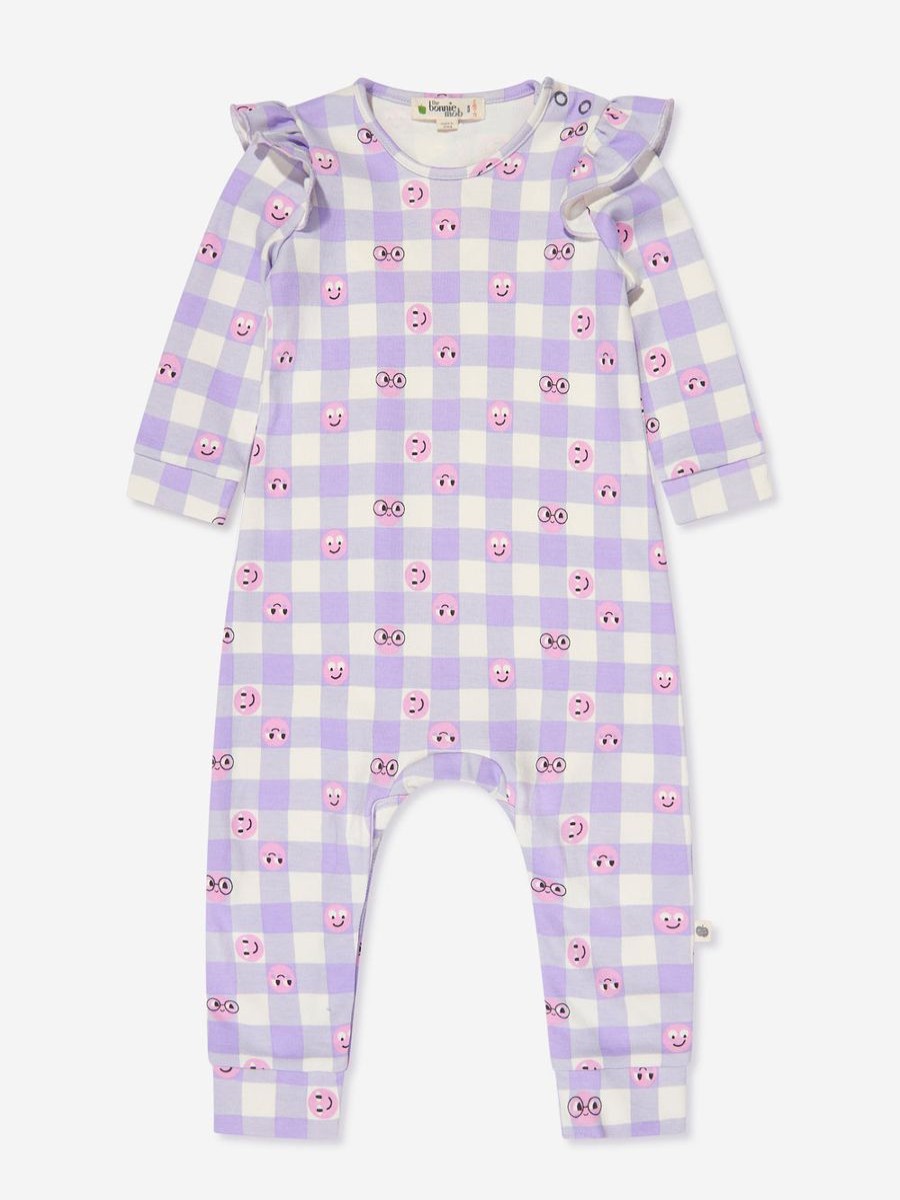 Baby The Bonnie Mob Babygrows & Rompers | Baby Girls Cherrydrop Frill Romper In Purple