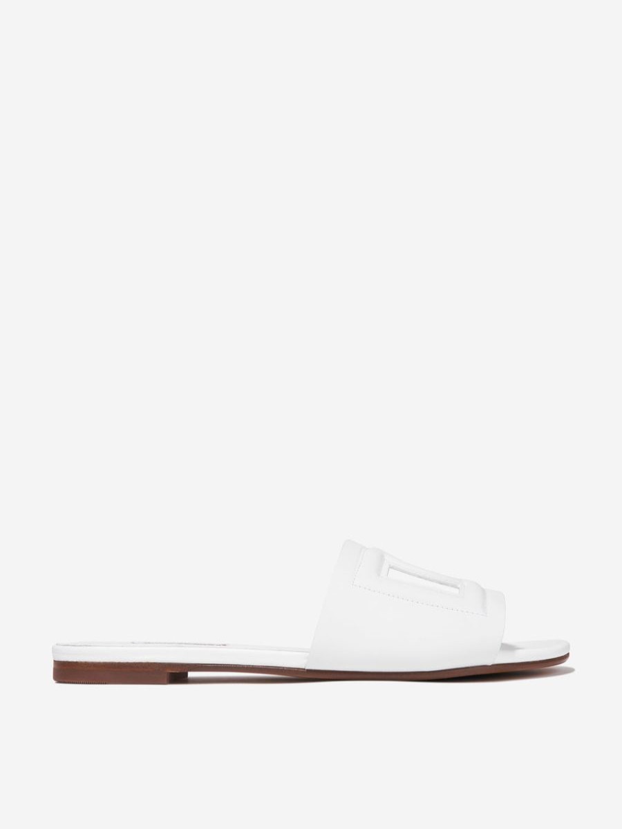 Teen Dolce & Gabbana Kids Footwear | Girls Leather Cut Out Logo Sliders