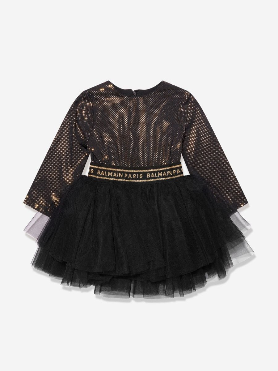 Baby Balmain Dresses | Baby Girls Spotted Ruffle Dress In Black