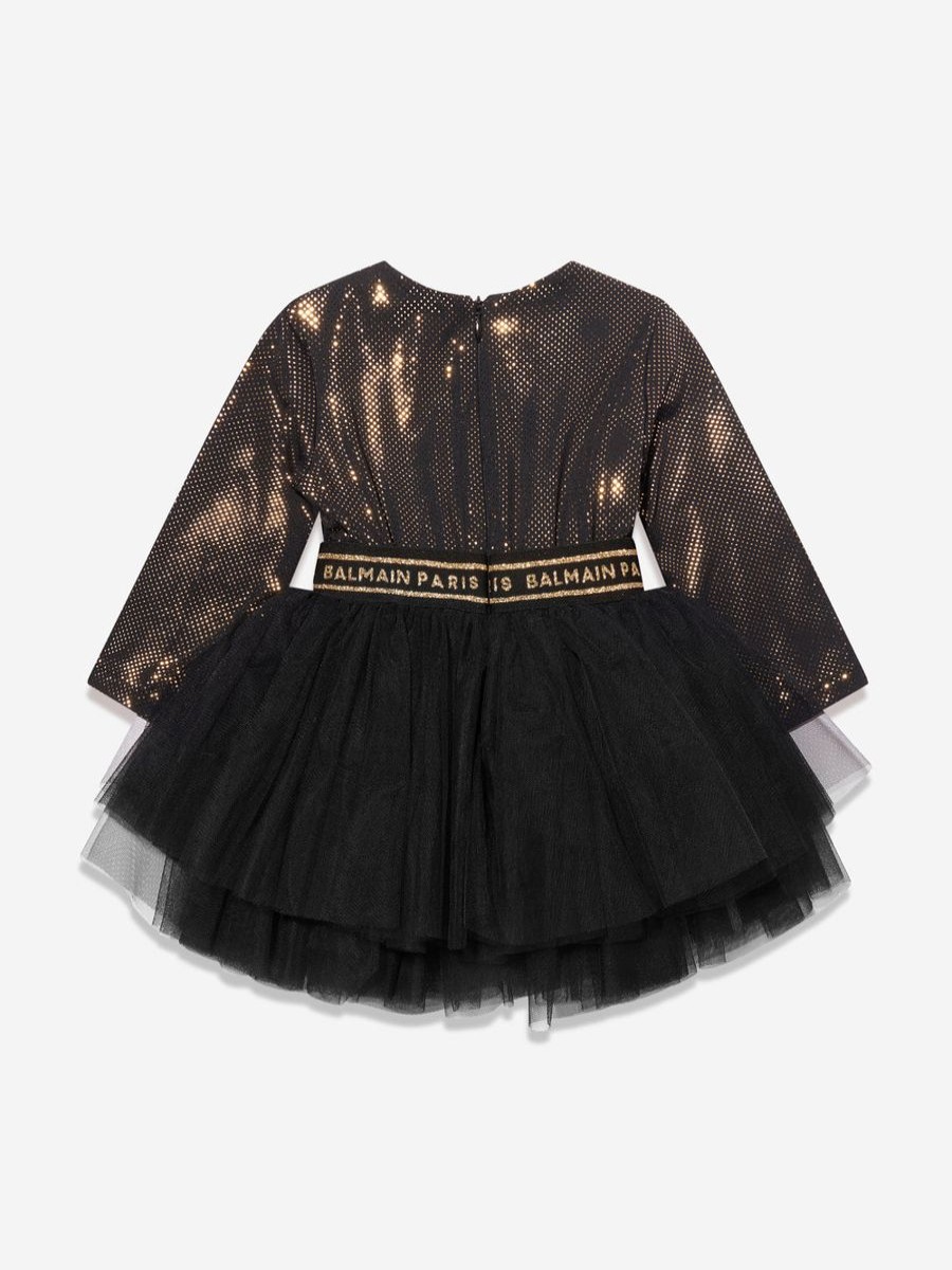 Baby Balmain Dresses | Baby Girls Spotted Ruffle Dress In Black